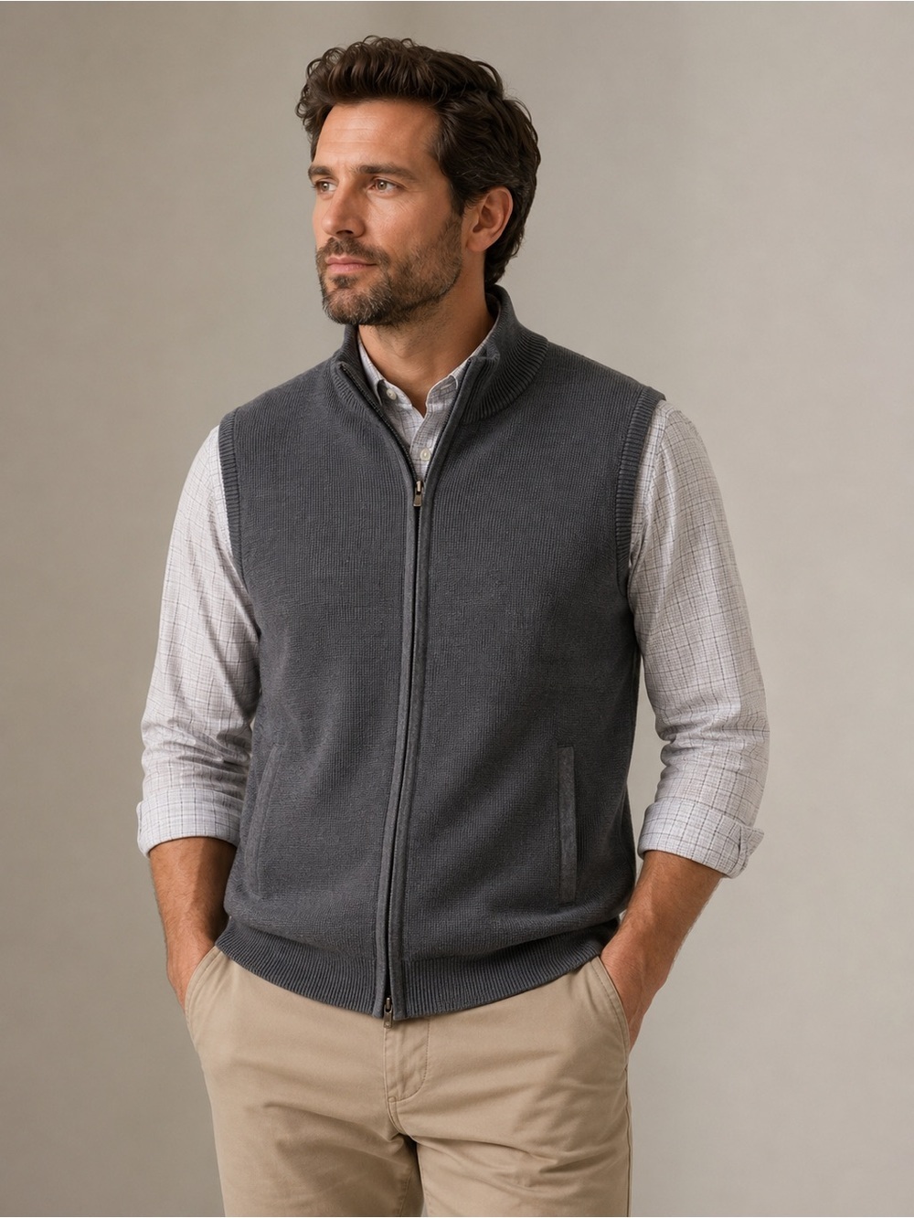 St. Croix Shop 100% Wool Full Zip Sweater Vest Gray Men’s Luxury Knit Large